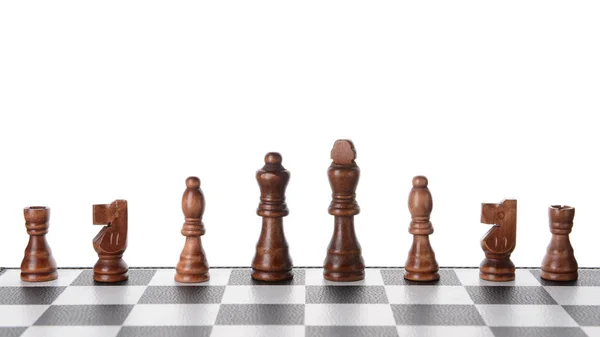 Chess Pieces Game Board White Background — Stock Photo, Image