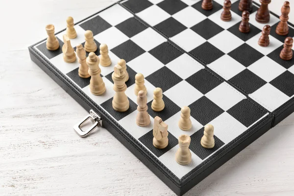 Game Board Chess Pieces White Wooden Table — Stock Photo, Image