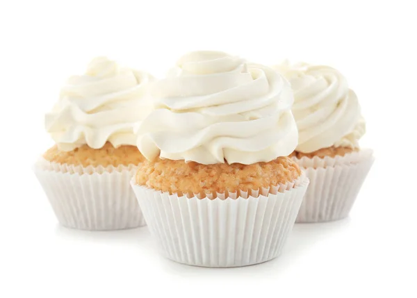 Ízletes Cupcakes Fehér Háttér — Stock Fotó