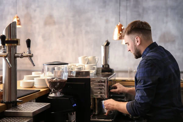 Barista Preparing Fresh Aromatic Coffee Cafe — Stock Photo, Image