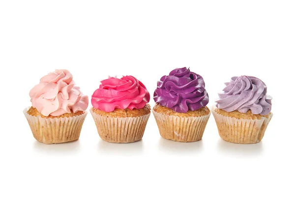 Heerlijke Kleurrijke Cupcakes Witte Achtergrond — Stockfoto