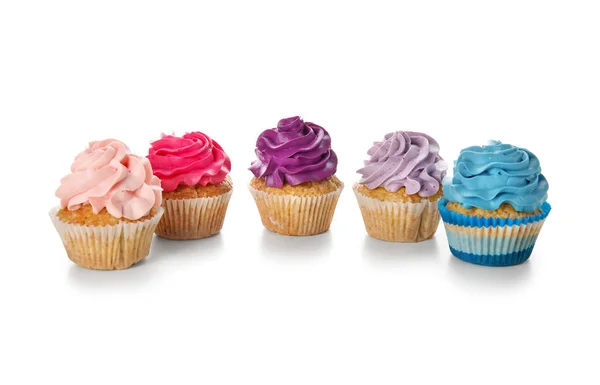 Delicious Colorful Cupcakes White Background — Stock Photo, Image