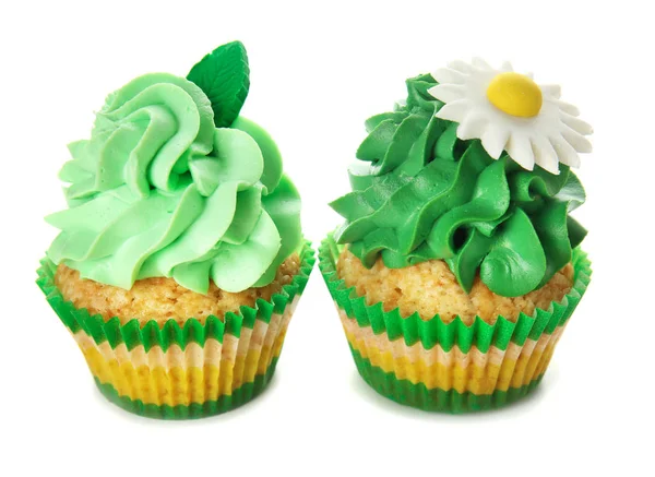 Leckere Farbe Cupcakes Auf Weißem Hintergrund — Stockfoto