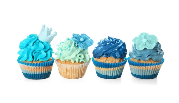 Deliciosos Cupcakes Cor Fundo Branco — Fotografia de Stock