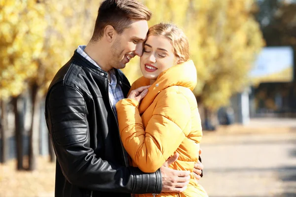 Loving Young Couple Autumn Park — Stock Photo, Image