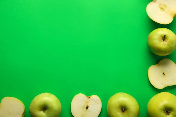 Ripe Tasty Apples Color Background Top View — Stock Photo, Image