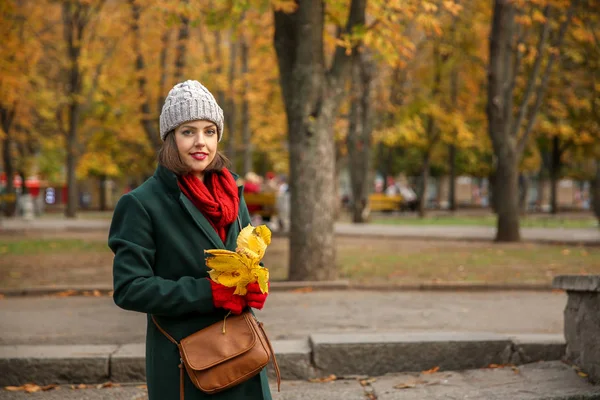 美丽时尚的女人在秋天公园 — 图库照片