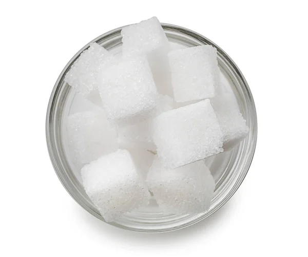 Bowl Refined Sugar Cubes White Background — Stock Photo, Image