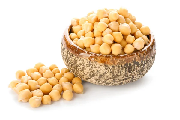 Bowl Chickpeas White Background — Stock Photo, Image