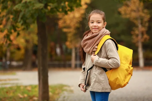 Cute Girl Backpack Outdoors — Stock Photo, Image