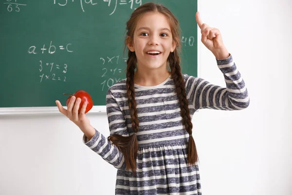 Cute Girl Raised Index Finger Classroom — Stock Photo, Image