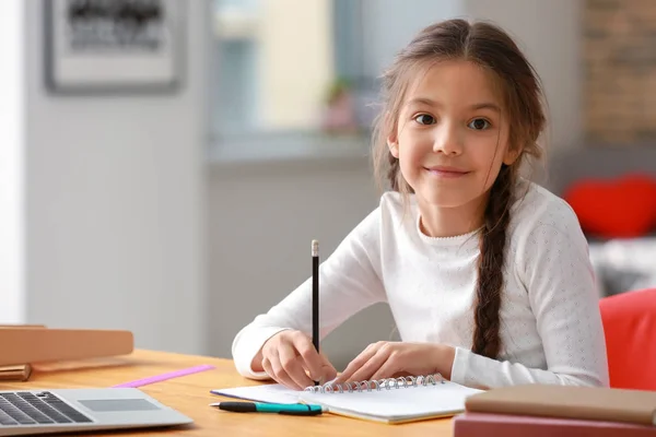Cute Girl Doing Homework Home — Stock Photo, Image