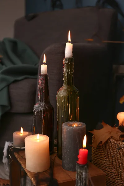 Hořící Svíčky Jako Dekorace Halloween Party Místnosti — Stock fotografie