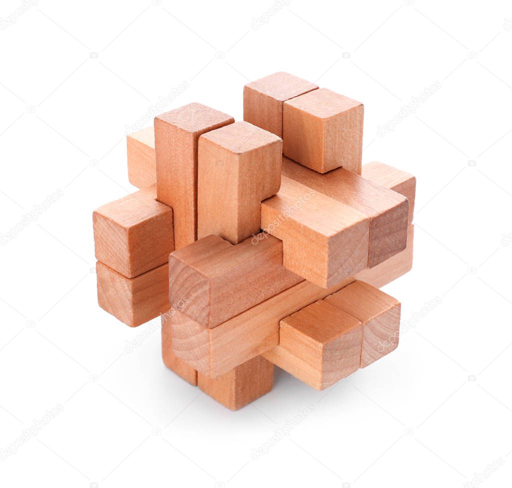 Wooden puzzle on white background