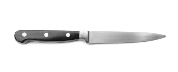Couteau Avec Poignée Noire Sur Fond Blanc — Photo