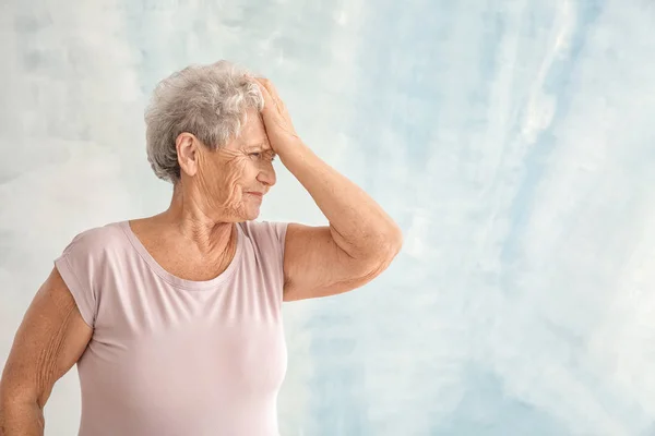 Portrait Elderly Woman Making Mistake Light Background — Stock Photo, Image