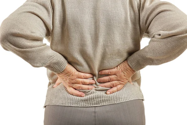 Senior Woman Suffering Back Pain White Background — Stock Photo, Image