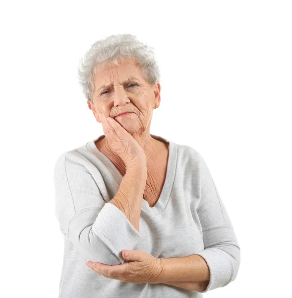 Seniorin Leidet Unter Zahnschmerzen Auf Weißem Hintergrund — Stockfoto