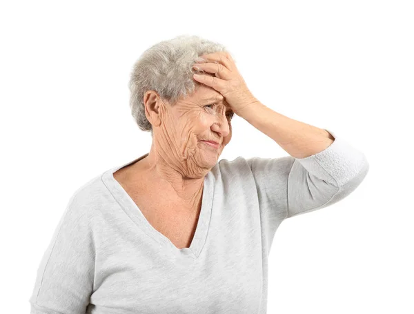 Portrait Elderly Woman Making Mistake White Background — Stock Photo, Image