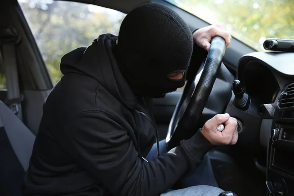 Male Thief Sitting Car Royalty Free Stock Images