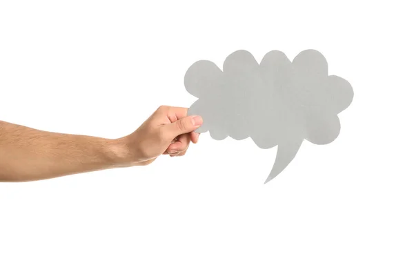 Male Hand Speech Bubble White Background — Stock Photo, Image