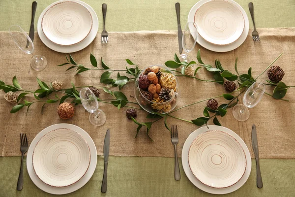 Beautifully Served Festive Table Top View — Stock Photo, Image