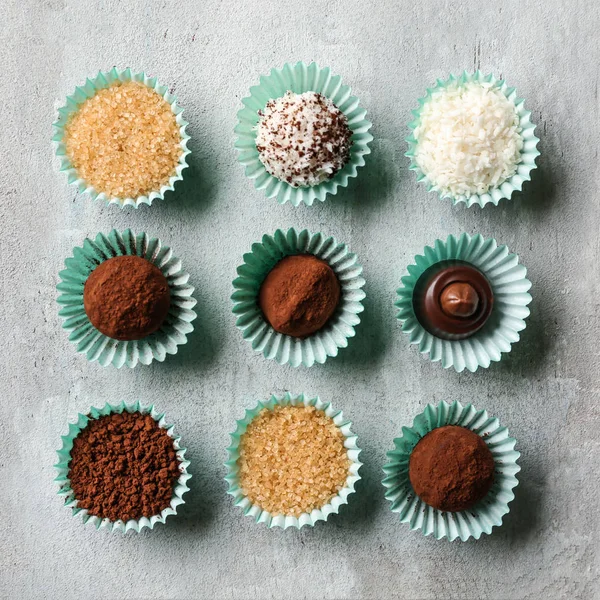 Different Tasty Chocolate Truffles Light Table — Stock Photo, Image