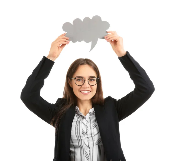 Young Woman Blank Speech Bubble White Background — Stock Photo, Image