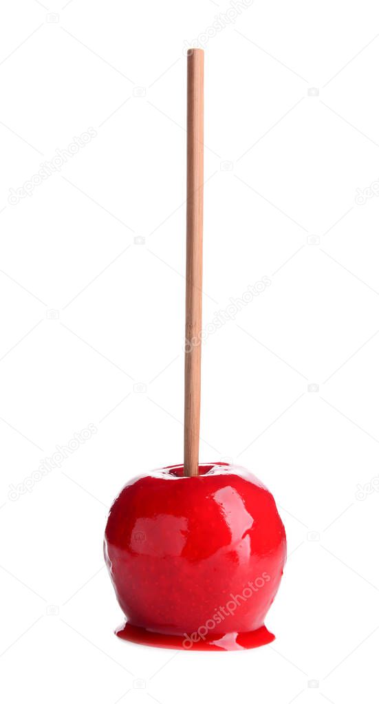 Delicious candy apple on white background