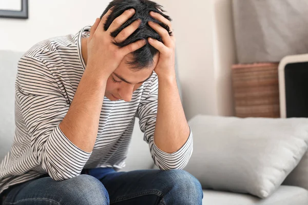 Portrait Stressed Young Man Home — Stock Photo, Image