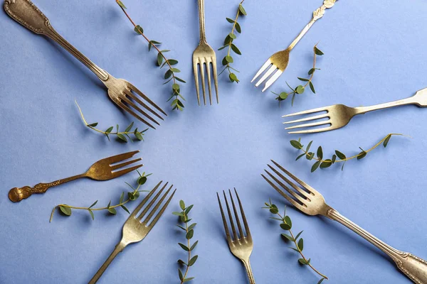 Set Forks Color Background — Stock Photo, Image