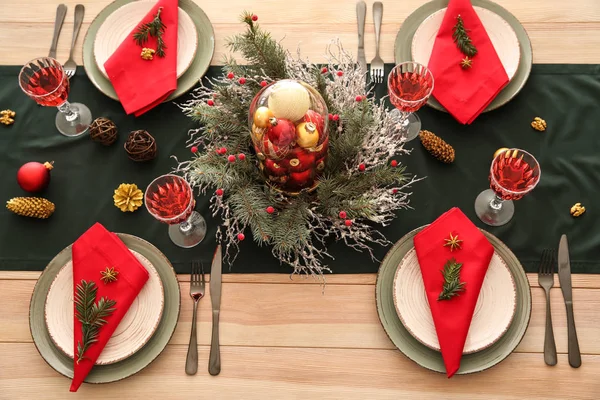 Beau Décor Table Pour Dîner Noël — Photo