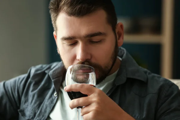 Man Glass Wine Relaxing Home — Stock Photo, Image