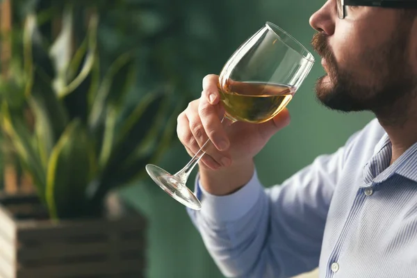 Man Drinking Wine Home Closeup — Stock Photo, Image