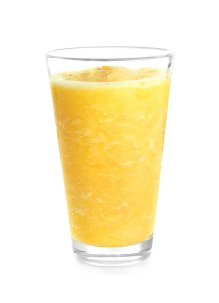 Copo Smoothie Frutas Saboroso Fundo Branco — Fotografia de Stock