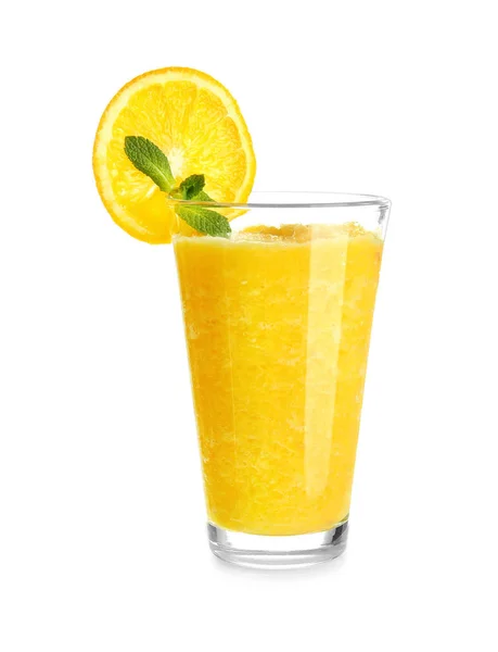 Glas Smakelijke Citrus Smoothie Witte Achtergrond — Stockfoto