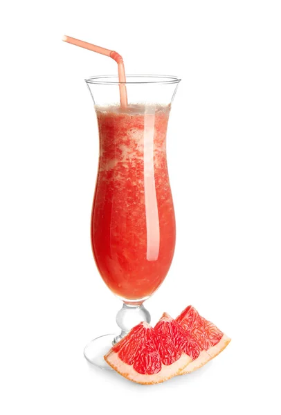 Sklenici Chutné Grapefruitový Koktejl Bílém Pozadí — Stock fotografie