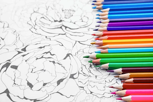 Pencils Adult Stress Coloring Picture Closeup — Stock Photo, Image