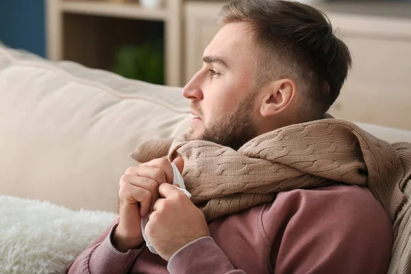 Young Man Ill Flu Home — Stock Photo, Image