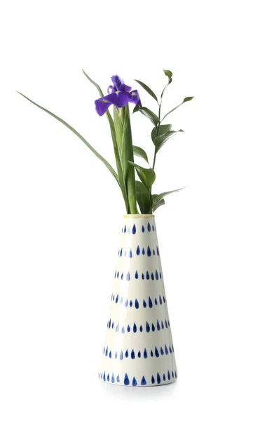 Schöne Blumen Keramikvase Auf Weißem Hintergrund — Stockfoto