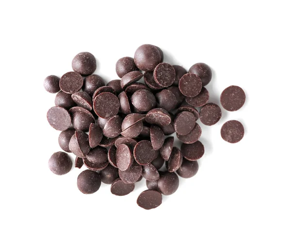 Delicious Dark Chocolate Chips White Background — Stock Photo, Image