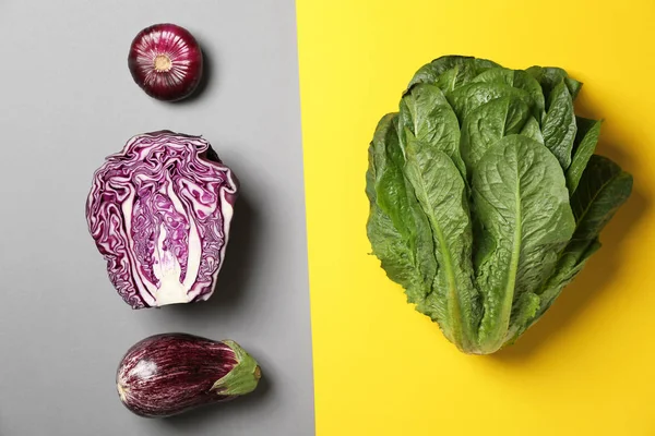 Diferentes Verduras Frescas Sobre Fondo Color — Foto de Stock