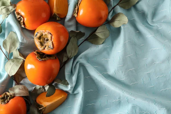 Sweet Ripe Persimmons Table Top View — Stock Photo, Image