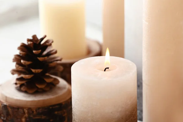 Beautiful Burning Candle Closeup — Stock Photo, Image