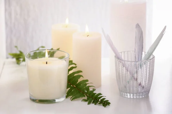 Beautiful Burning Candles Table — Stock Photo, Image