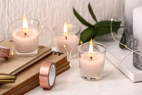 Beautiful Burning Candles Table — Stock Photo, Image