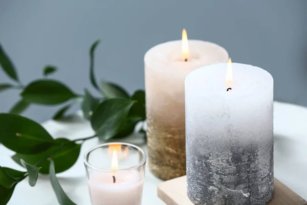 Burning Candles Table Closeup — Stock Photo, Image