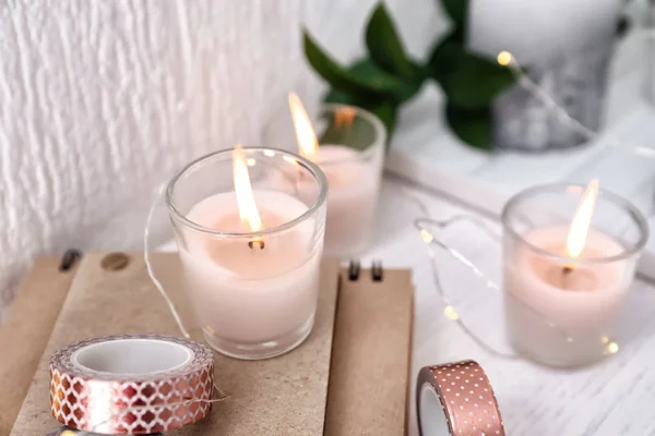 Beautiful Burning Candles Table — Stock Photo, Image