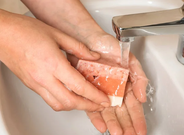 Woman Washing Hands Soap Closeup — Stock Photo, Image