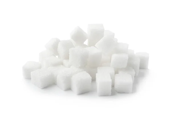 Montón Cubos Azúcar Refinados Sobre Fondo Blanco — Foto de Stock